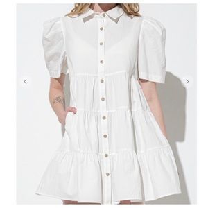 36 Boho Puffed Sleeve Tiered Button Up Dress